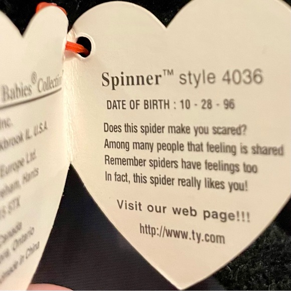 NWT SUPER RARE 1996 Ty Beanie Baby Spinner the Spider- Tag Errors Fun Gift! 🎁 - Picture 6 of 7